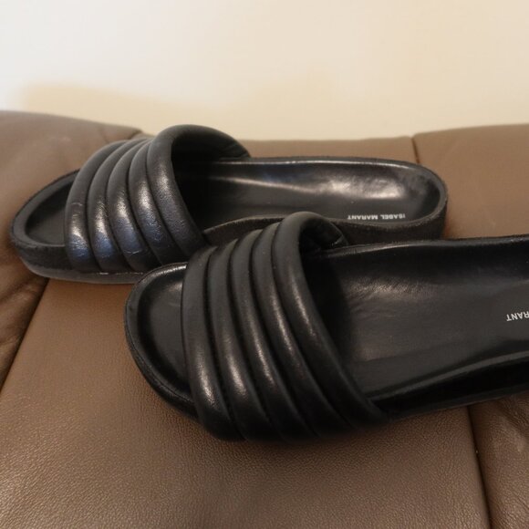 $430 Isabel Marant Hellea black lamb leather padded sandals size 36 with box - Picture 3 of 14
